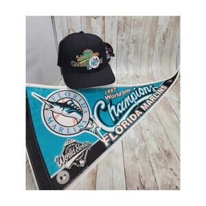 Vintage 1997 Florida Marlins World Series Champions MLB Felt Pennant & Hat